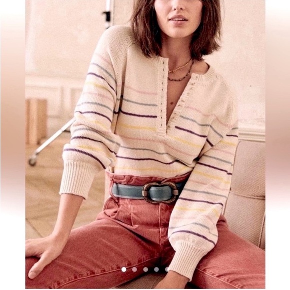 Sezane Sweaters - Sezane Leontine Jumper Striped Pastel Cream Button Up Medium Cotton